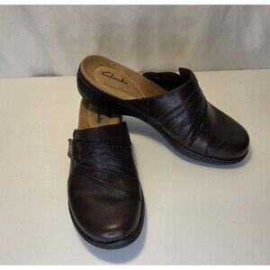 Clarks Dark Chocolate Brown Leather Mules Women's Size 6.5M